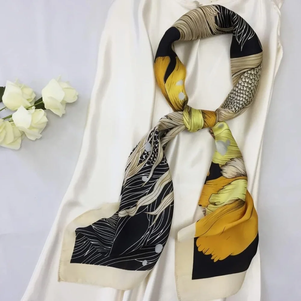 Silk like Fish Print Head Scarf 35
